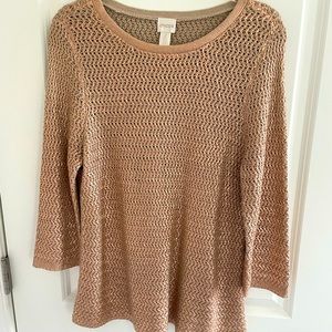 Chicos Metallic Foil Pullover Sweater Paris Pink